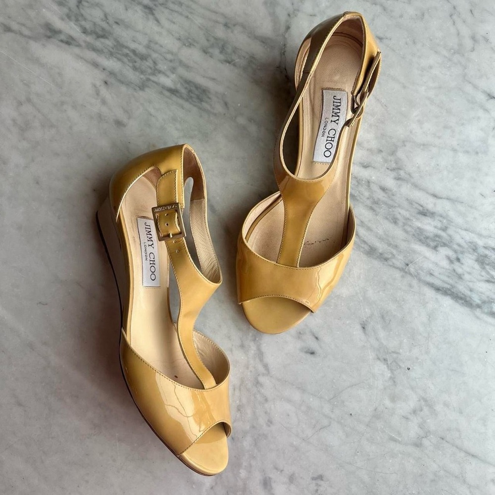 Jimmy Choo London Yellow Patent Leather Wedges (Size 37.5 / US 7)